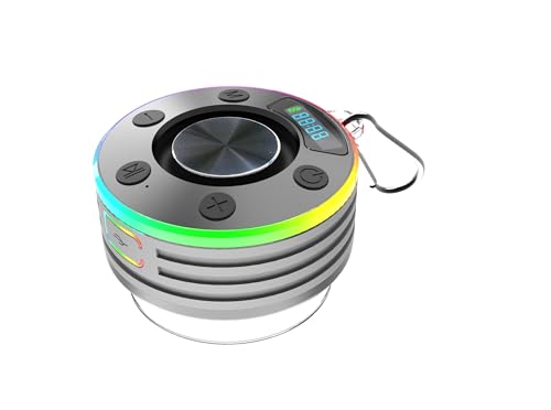 Bluetooth Shower Speaker, Portable Bluetooth Speaker with 360°HD Bass Sound, Built-in Mic, 8Hrs Playtime, IPX7 Waterproof Mini Speakers with Suction Cup Carabiner for Bathroom, Outdoor, Party, Gray
