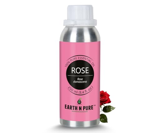 Image of Earth N Pure Rose Essential Oil for Skin & Aromatherapy - 100% Pure Premium Rose Oil for Face Glow & Hydration (Gulab Oil) - Natural Essential Oil for Diffuser - 250ml