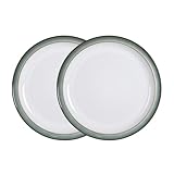 Denby - Regency Green Medium Plates Set of 2 - Dishwasher Microwave Safe Crockery 22cm - Green, White Ceramic Stoneware Tableware - Chip & Crack Resistant Lunch Plates