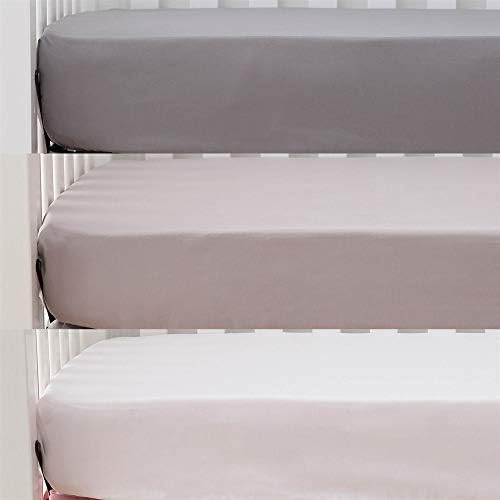 Belsden 3 Pack Microfiber Durable Crib Sheets Fitted, Silky Soft Smooth Breathable Baby Sheets Set for Boys Girls, 28''x 52'' Fits Standard Crib and Toddler Mattresses, White + Gray + Lt Gray