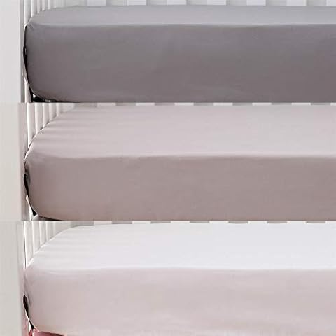 Belsden 3 Pack Microfiber Durable Crib Sheets Fitted, Silky Soft Smooth Breathable Baby Sheets Set for Boys Girls, 28''x 52'' Fits Standard Crib and Toddler Mattresses, White + Gray + Lt Gray Cover