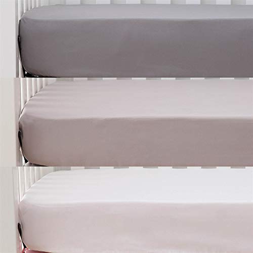 Image of Belsden 3 Pack Microfiber Durable Crib Sheets Fitted, Silky Soft Smooth Breathable Baby Sheets Set for Boys Girls, 28''x 52'' Fits Standard Crib and Toddler Mattresses, White + Gray + Lt Gray