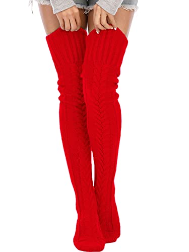 YELAIVP Women's Cable Knitted Thigh High Boot Socks Extra Long Winter Stockings Over Knee Leg Warmers