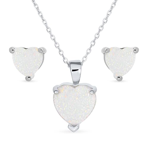 Evita alergias con este conjunto de collar de ópalo en corazón y pendientes de plata .925