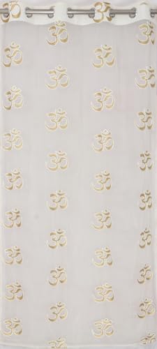 Image of Om Embrodeiry God Curtians for Temple, Mandir Parde 4x5 feet Long Set of 2, Poojaroom Curtains for Puja ghar, Home Temple, 5 ft Window Size, Cream Color