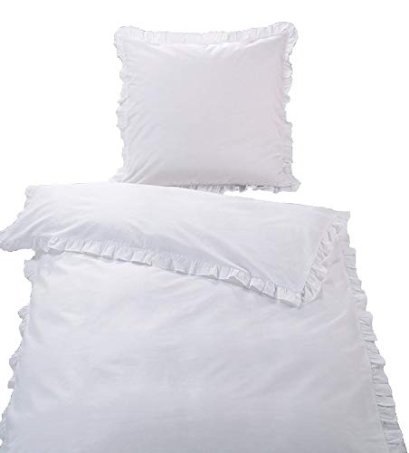 MB Warenhandel24 2-Teilige hochwertige Renforcé-Bettwäsche RÜSCHEN Weiss...