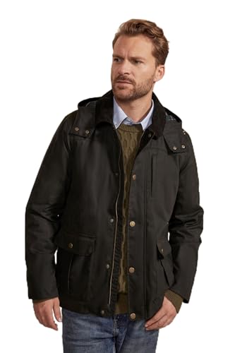 Hinter + Hobart Darlington Herren Wachsjacke mit Kapuze Khaki Large