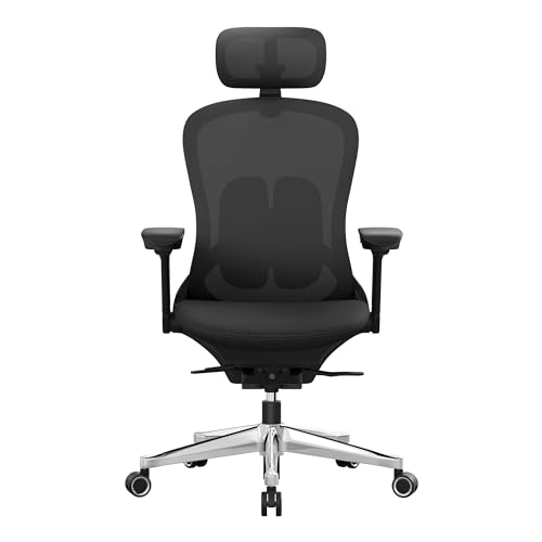 SONGMICS Bürostuhl, Schreibtischstuhl, ergonomisch, verstellbar, neigbare Rückenlehne, nach vorne oder hinten Verstellbarer Sitz, bis 150 kg belastbar, tintenschwarz OBN065B01