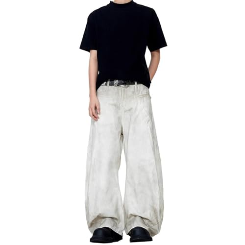 Men's American Retro White Denim Jeans Wide Leg Pants