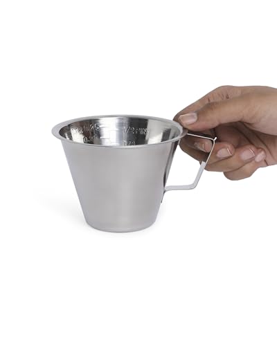 Image of KMW Stainless Steel Measuring Jug with Handle Without Base- 250 ml (Pack of 2) I for Craft, Kitchen, Baking, and Liquid