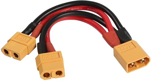 RIIEYOCA XT60 Parallel Batterieanschluss Adapter Dual Extension XT60 Y Splitter 1-Stecker auf 2-Buchse 14AWG Kabel für RC Modus Hubschrauber Quadcopter