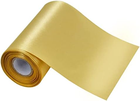 TONIFUL 6 inch x 22yd Wide Gold Satin Ribbon Solid Fabric Large Ribbon for Grand Opening Cutting Ceremony Wedding Birthday Party Decoration Gift Craft Chair Sash Table Car Bows Indoor or Outdoor Yard