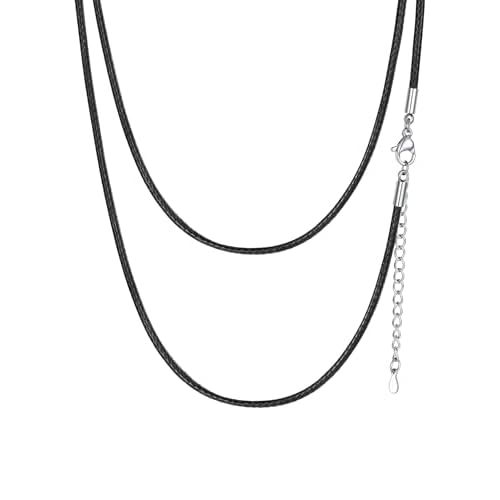 ChainsHouse Waterproof Braided Black Leather Necklace Cord with Clasp, Men Women DIY Rope Chain for Pendant, Customize Available, 1.5/2/3mm Width, 16/18/20/22/24/26/28/30" Length (with Gift