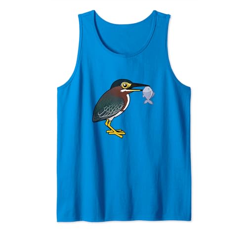 Cute Cartoon Green Heron With Fish Bird Birdorable Design Tank Top