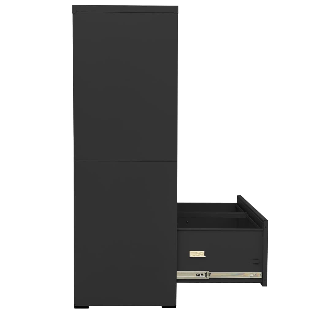 Armadietto portadocumenti in acciaio antracite, 90 x 46 x 134 cm, armadio da ufficio con 4 cassetti, serratura e cartelle sospese, per documenti legali A4, per ufficio e casa