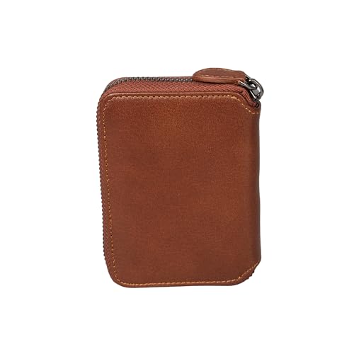 grande 1786 Genuine Leather Small Zip Around Wallet For Men and Women Minimalist Card Case Small Zippered Purse (Brown)4