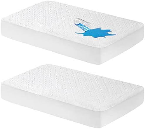 Waterproof Crib Mattress Protector, Bamboo 3D Air Quilted Fitted Baby Mattress Cover, Soft and Breathable White Toddler Mattress Pad 52"×28", 2 Pack