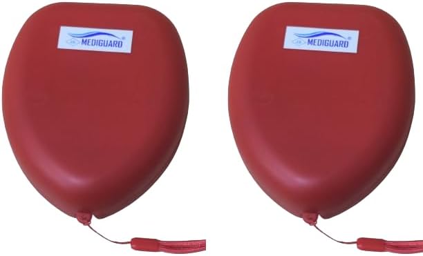 Pocket CPR Medical Rescue Resuscitator Mask With Hard Case Cover (Adult) Detachable Single Valve Pocket Resuscitator with Hard Case and Wrist Strap Kit, Red Combo, Pack of 2