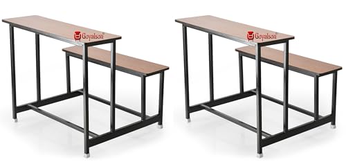 Image of GOYALSON School Home Tution College Bench Duel Desk Student Bench Cum Duel Desk Strong and Sturdy Metal Standard Structure with Wooden Top (2, Teak, Large Class)