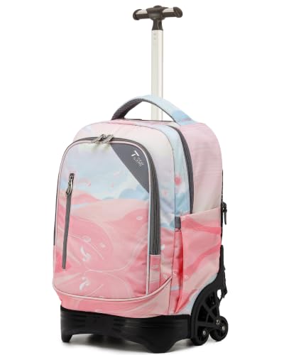 NEW TILAMI 18-Inch 6-Wheel Rolling Backpack for School, Pink Sunset