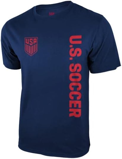 Icon Sports U.S. Soccer Federation USMNT Logo Adult T-Shirt Navy Straight US Soccer w/Red Logo - Medium