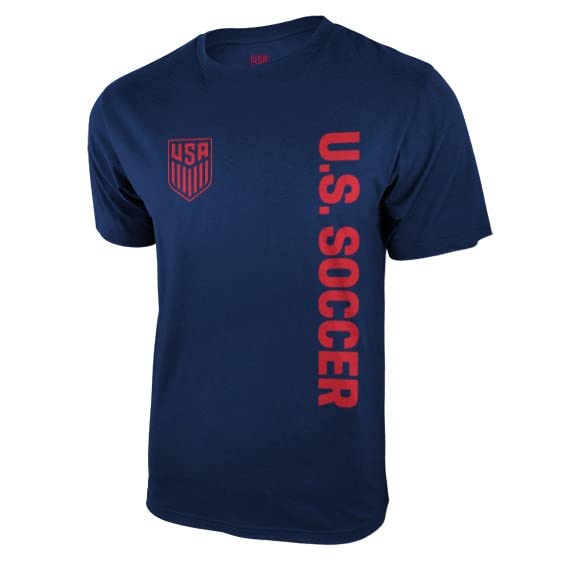 Icon Sports U.S. Soccer Federation USMNT Logo Adult T-Shirt Navy Straight US Soccer w/Red Logo - Large