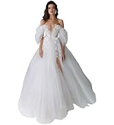 Fivsole Boho Off Shoulder Flower Wedding Dresses for Bride Tulle Long White Bridal Gown