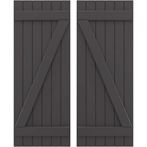21"W x 40"H Americraft Six Board (2 Batten) Exterior Real Wood Joined Board-n-Batten Shutters w/Z-Bar (Per Pair), Shadow Mountain