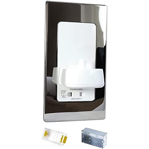 In-Wall Electrical Toothbrush Charger with Shaver Socket - PV12CH Polished Steel with Back Boxes Cover