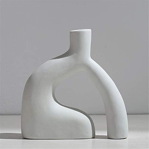 Czsycdsf White Ceramic Vase, Nordic Style Modern Minimalist Pottery Vase Rustic Home Decor Table Centerpieces Vase Ceramic Vases for Fireplace Decor Living Room Flowers Decoration, 5.9'' x 5.9''