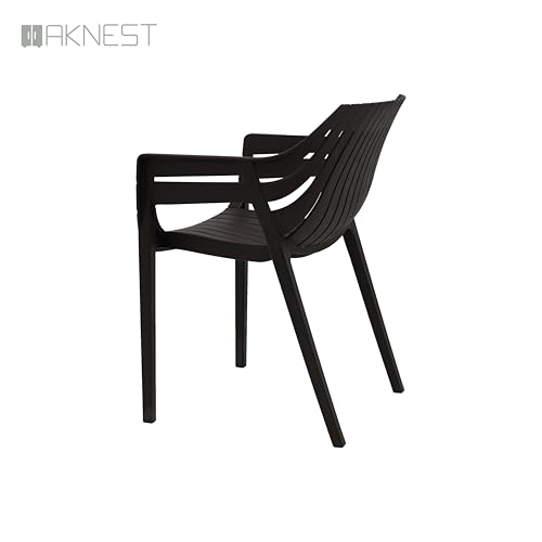 Image of OAKNEST Supreme Spectrum Plastic Arm Chair - Modern Slatted Stackable Chair for Living Room, Dining, Garden, Balcony, Restaurant & Cafe | Weatherproof Indoor Outdoor Designer Chair, Set of 4, Wenge