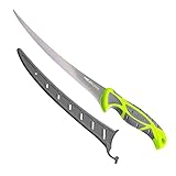 Smith's 51388 Mr. Crappie 8” Curved Super Flex Fillet Knife - Stainless Steel Blade - Non-Slip Soft Grip Handle - Sheath - Curved Fillet Knife - Deboning & Game Processing - Fishing Knife,Green