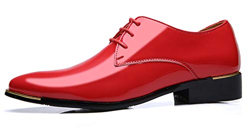 Dress Shoes Men Classic Pointed-Toe Patent Leather Lace-up Formal Oxford Shoes Black Brown Red Grey2