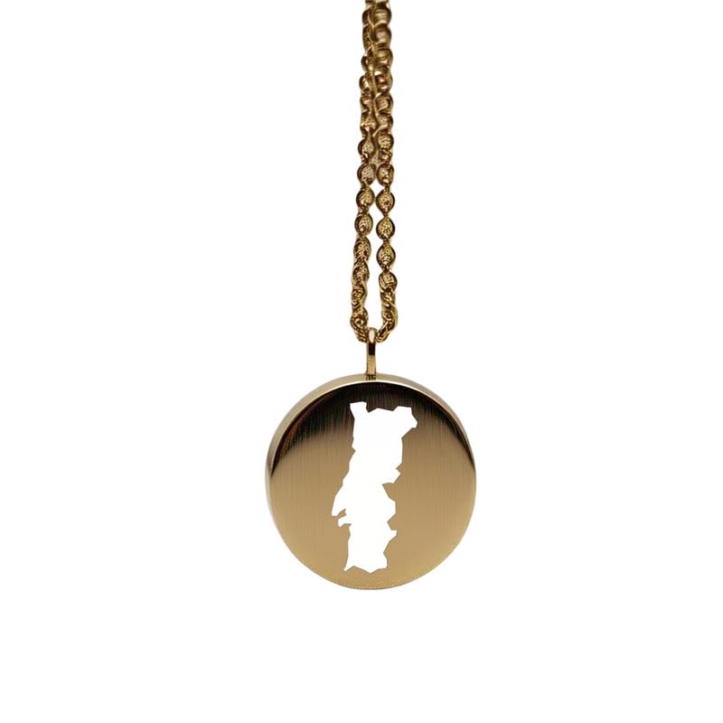 Pendentif carte du Portugal en argent plaqué or de 24 mm et gravure Terre