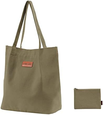BONNY DODO Canvas Casual Tote Bag Beige for Women Shoulder Library Tote Bags 13 x 6 x 14 Inches Travel School Book Teacher Bags and Totes with Inner Pockets for Work