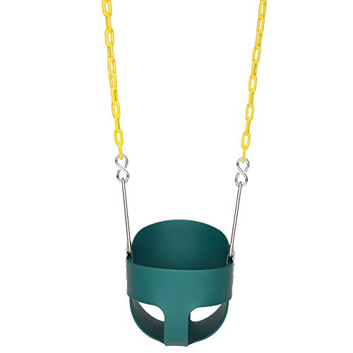 High Back Full Bucket Kids Swing Seat with Plastic Coated Chains and Carabiners for Easy Install (Green) - Thumbnail 2