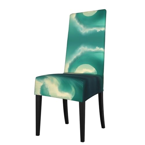 JKDGOJ Las fundas para sillas de restaurante con patrón de olas verdes oceánicas son desmontables, súper elásticas y lavables, adecuadas para cocinas