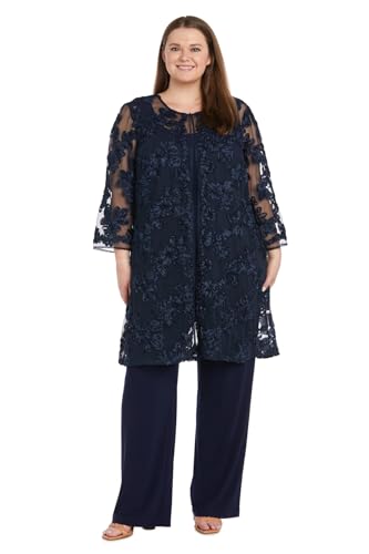 R&M Richards Women's Three Piece Floral Embroidered Mother of the Bride Pant suits