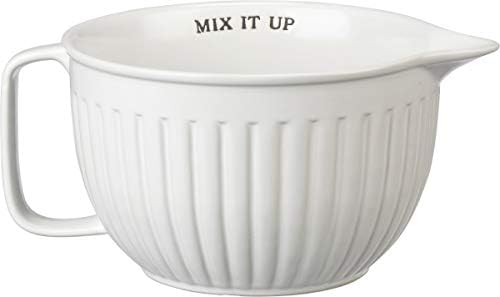 Primitives By Kathy Ribbed Texture Stoneware Batter Mixing Bowl (Mix It Up), White, 9" x 7" x 4.25" - Thumbnail 2