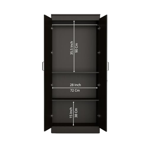 Image of Amazon Brand - Solimo Duo Plus 2 Door Engineer Wood Wardrobe for Clothes Storage with Hanging Hanger for Bedroom, Living Room, Cupboard, Wooden Almirah - Wenge
