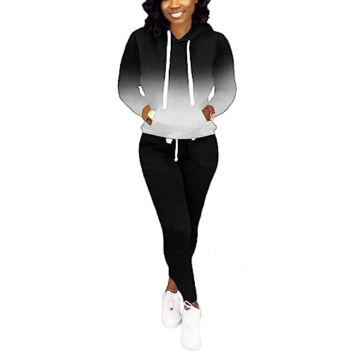 Nimsruc Two Piece Outfits For Women Jogging Suits Casual Small 3399 Black Gradient
