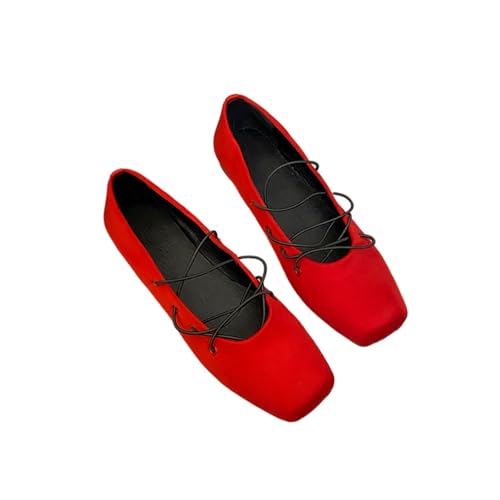ZQW Women's Ballet Flats Mary Jane Shoes Thin Strap Square Toe Elegant Satin Slip-on Flats for Wedding Party Office Wear