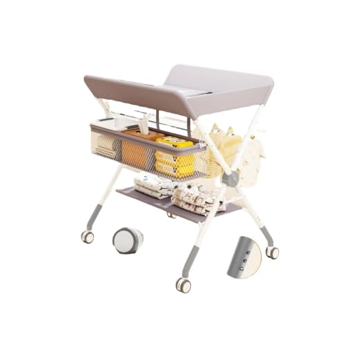 Sarinyおむつ交換台 折畳み おむつ替え台 ベビーケア キャスター付き移動 ベビーケアステ サイドラック 収納棚 調整可能 大人の腰痛対策 安全ベルト付き 新生児 出産祝い ギフトーション ママの腰痛対策 新生児 安全ベルト ポータブル収納 移動 持ち