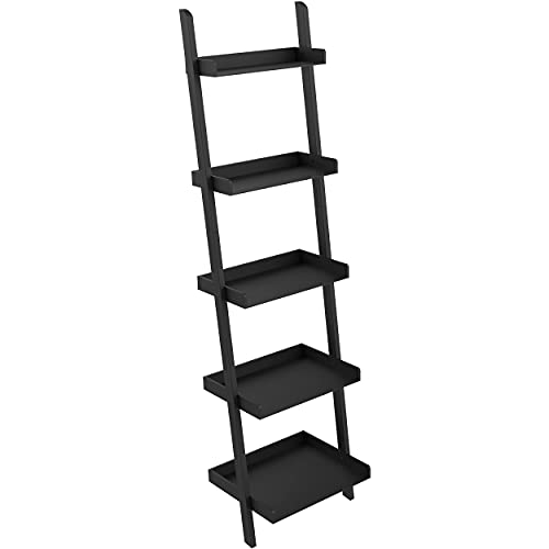Ballucci 5-Tier Ladder Shelf, Modern 67" Tall Wood Leaning Shelf Organizer For Living Room, Bathroom, Office, Bedroom - Black #TOP15