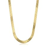 ONTHOLOGIE, 11 mm Herringbone Chain Necklace for Women Men 18K Gold Over Italian 925K Stamped Solid Sterling Silver, Flat Snake Chain, 16 Inch