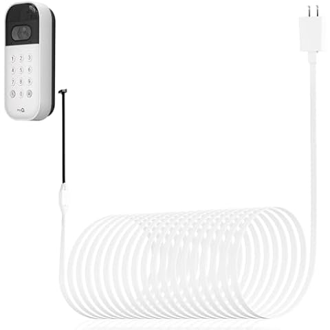 iTODOS 20ft/6m Power Cable and Adapter for myQ Smart Garage Door Video Keypad, Weatherproof Outdoor Flat Charging Cable Continuously Charging Your Video Keypad Cover