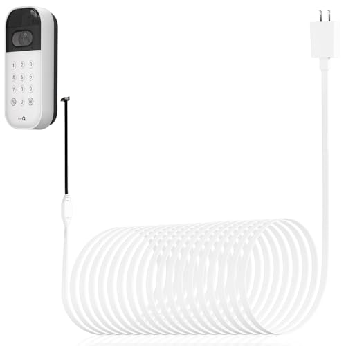 iTODOS 20ft/6m Power Cable and Adapter for myQ Smart Garage Door Video Keypad, Weatherproof Outdoor Flat Charging Cable Continuously Charging Your Video Keypad
