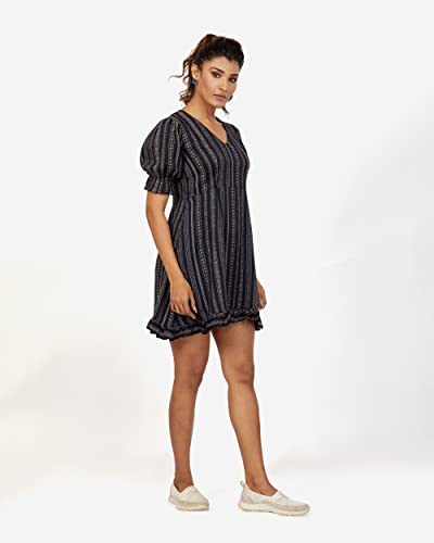 Image of DRESOUL Women's Rayon Printed Stripes Midi Dress