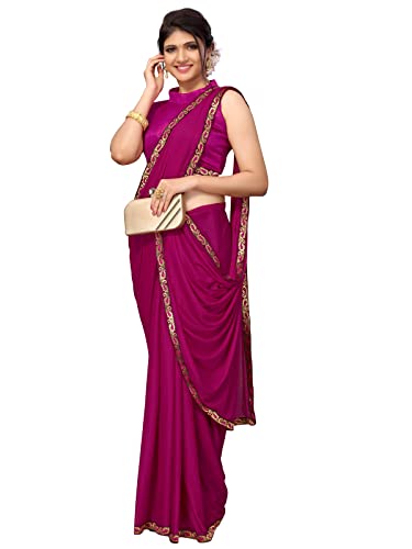 Image of SIRIL Women's Lace & Peral Work Saree with Unstitched Blouse Piece