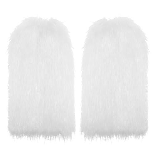 APLZGMG Fuzzy Leg Warmers for Women, Furry Leg Warmers, Faux Fur Boot Covers, Cozy Fur Legs Warmer for Winter Fashion Party(White Dye Tip)